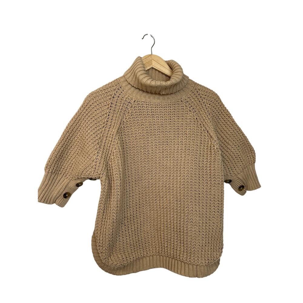 J. CREW Women's Turtleneck Cotton Poncho Sweater Tan Size XS/S Preppy - Picture 2 of 10